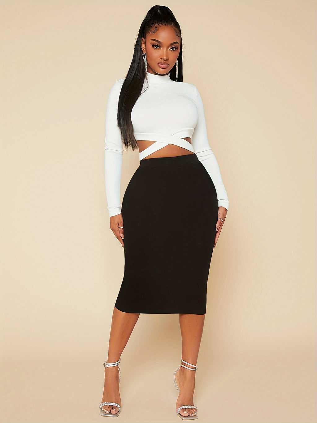 New Women's Fashion Slim-Fit Cross-Waist Mid-Collar Long-Sleeve Shirt