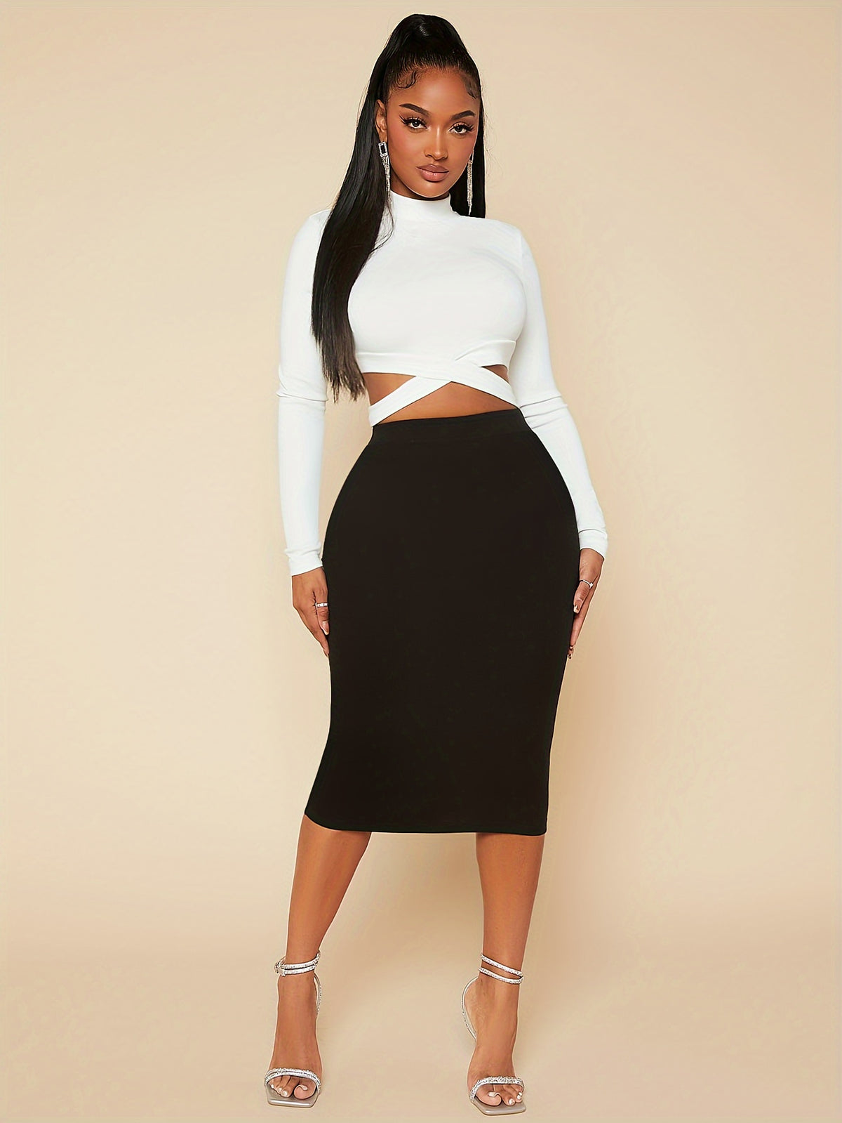 New Women's Fashion Slim-Fit Cross-Waist Mid-Collar Long-Sleeve Shirt