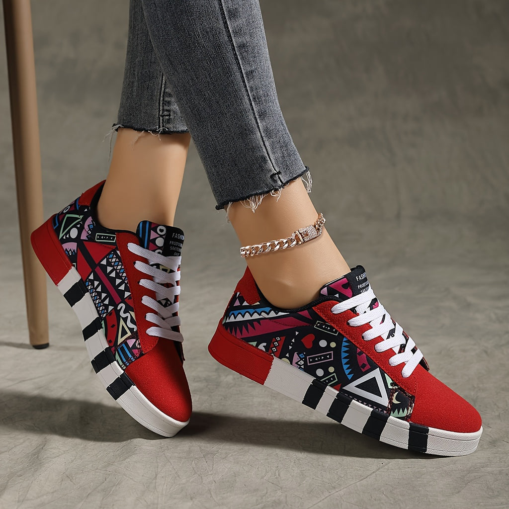 YAMEPP Women's Low-Top Sneakers with Round Toe & Geometric Skate Shoes - - Lace-Up Casual Athletic Wear, Sole for Hiking, Skateboarding & Everyday - -Terrain Versatile Footwear (Hand Washable), Women Shoes