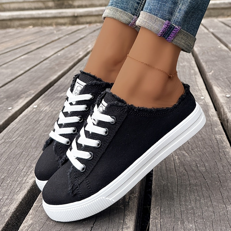Frayed Flat Shoes Worn Tie Breathable Retro Casual Half Street Trend, Women Shoes, Sneakers