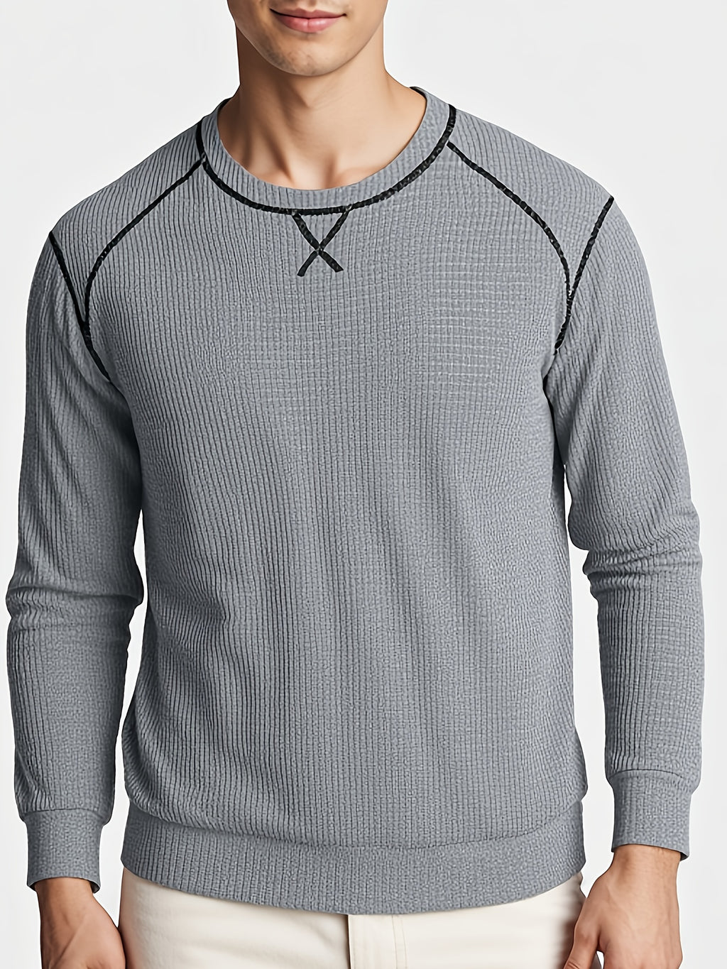 Men'S Comfortable Pullover Sweater, Fashionable Long Sleeve T-Shirt, Spring And Autumn Casual Trendy Top