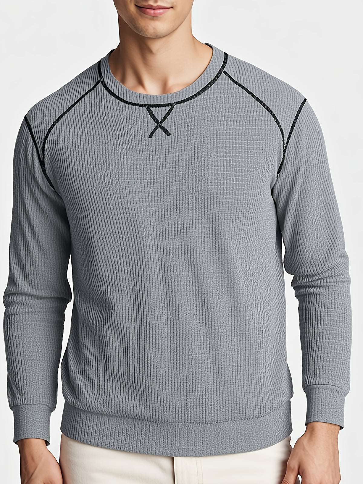 Men'S Comfortable Pullover Sweater, Fashionable Long Sleeve T-Shirt, Spring And Autumn Casual Trendy Top
