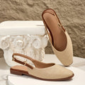 Linen Square Toe Soft Sole, Shallow Mouth Metal Buckle Women'S Flat Sandals, Women Shoes