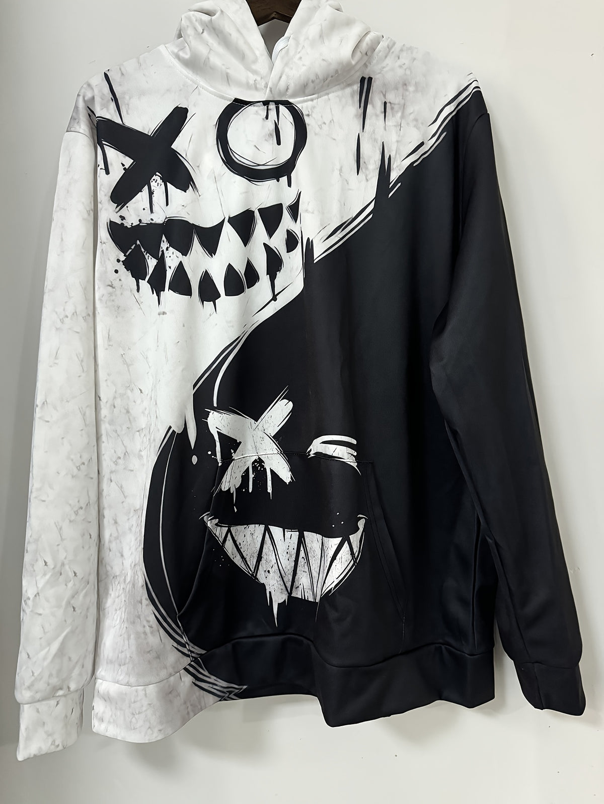 Y2K Drip Men'S Casual Black And White Stylish Hoodie with Versatile Pattern Design, Kangaroo Pocket, Spring And Autumn Streetwear, Gift