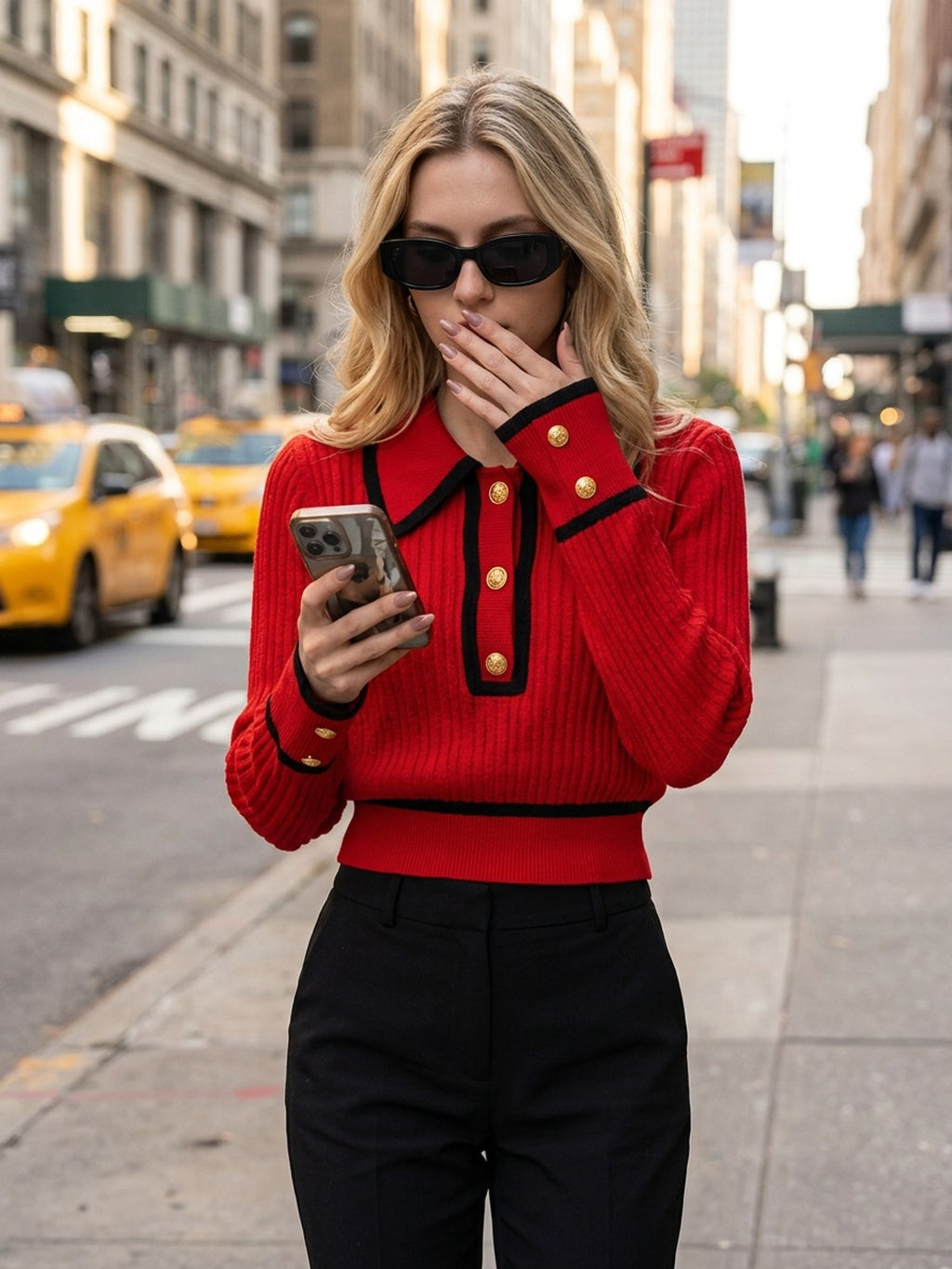 Women's Pullover Sweater for Autumn/Winter, Can Be Worn as an Inner or Outer Layer, Comfortable, Elegant, and Features a Spicy Design with a Spliced Lapel and Exquisite Metal Buttons. Suitable for Commuting, Dates, and Valentine's Day