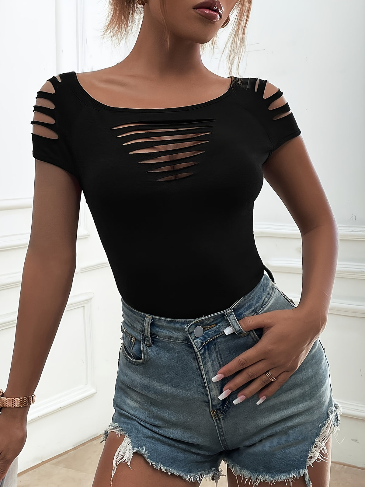 Fashion Women'S New Large Round Neck Short Sleeve Top
