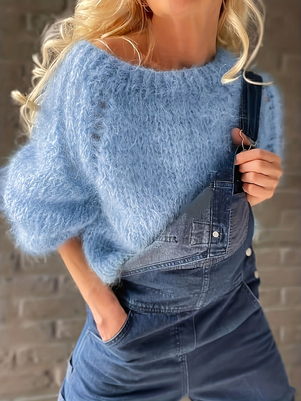 [Lazy Plush Pullover] Autumn/Winter Versatile Designer Lazy Style Loose-Fit Solid Color Faux Mink Plush Crew Neck Long Sleeve Sweater for Women, Loose Lazy Plush Pullover