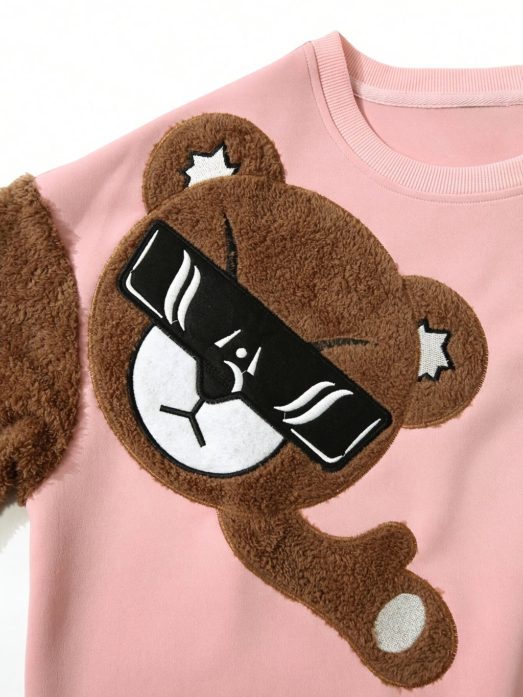 Men'S Fashion Cartoon Bear Long Sleeve Pullover Creative Plush Spliced Casual Sweatshirt