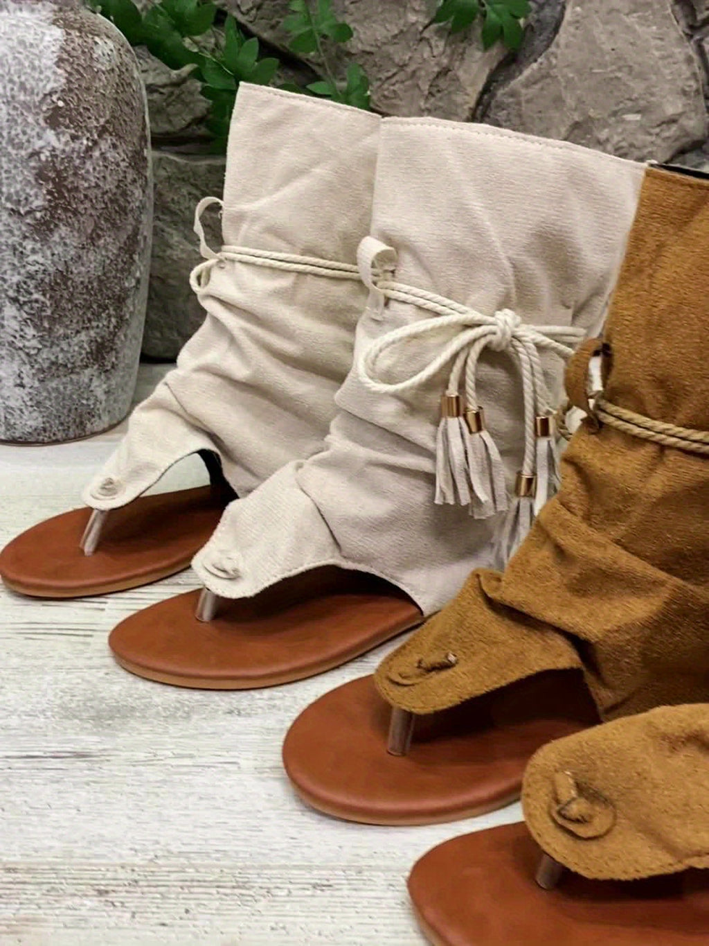 Women's New Summer Bohemian Style Flat-Bottomed Slip-On Ankle Boots Sandals, Niche Short Boots, Women Shoes
