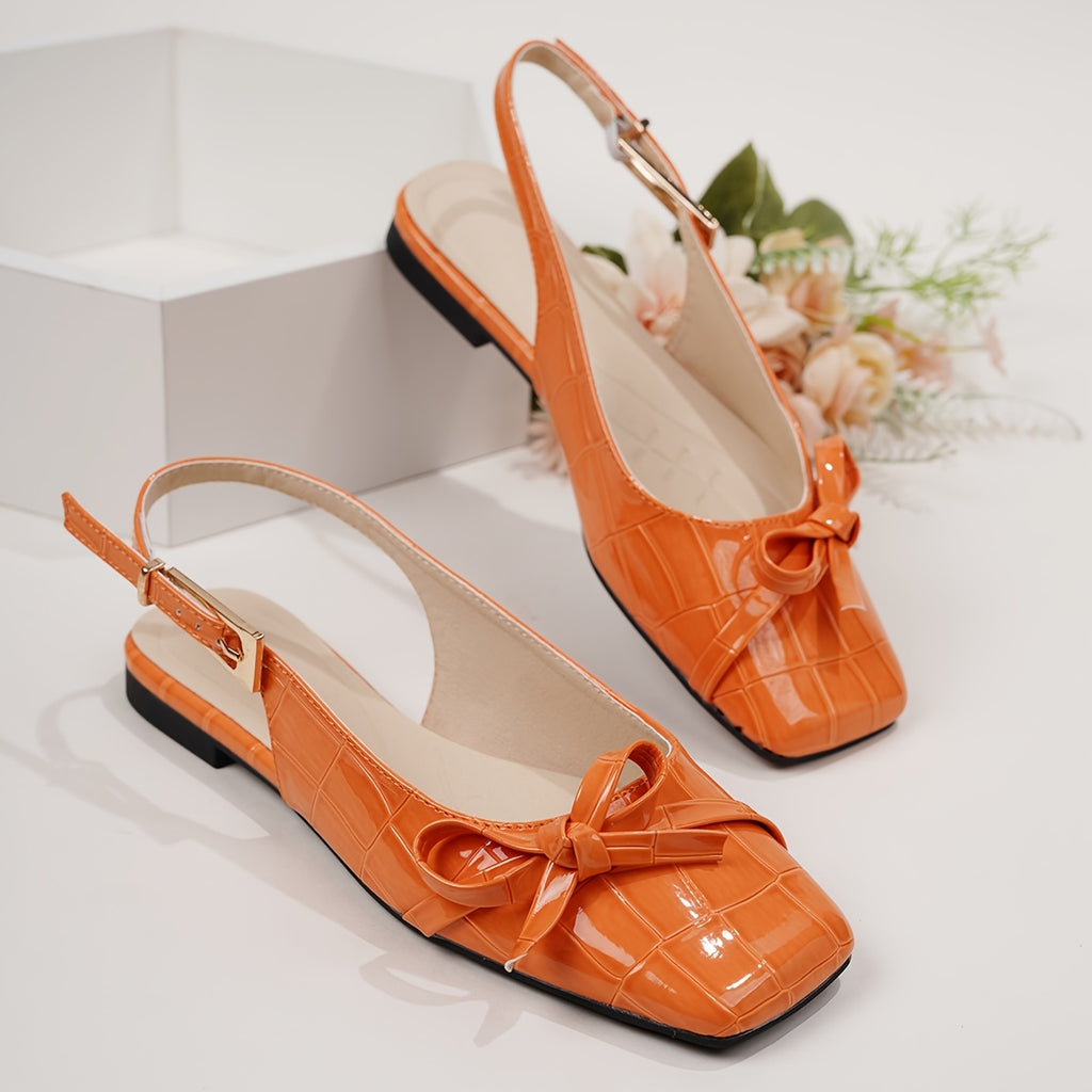 Women'S Summer Outdoor Lightweight Comfortable Versatile Square Toe Plus Size Side Bow Decor Orange Flat Casual Sandals, Women Shoes