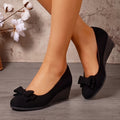 Women'S Wedge Heels, Round Toe And Low-Cut with Bow Detail, Soft And Skin-Friendly, Comfortable Wedge Shoes for Work, Casual And Daily Wear, Women Shoes