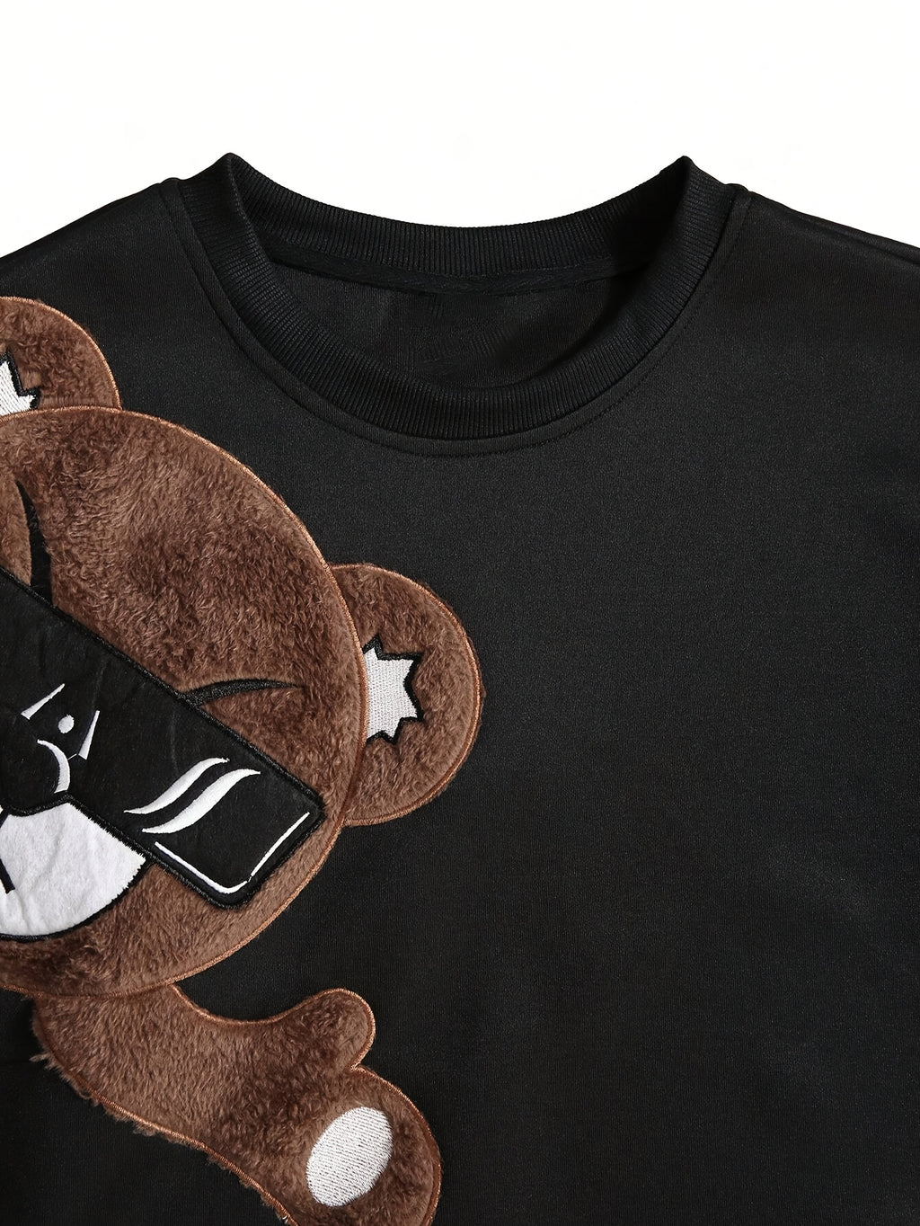 Men'S Fashion Cartoon Bear Long Sleeve Pullover Creative Plush Spliced Casual Sweatshirt
