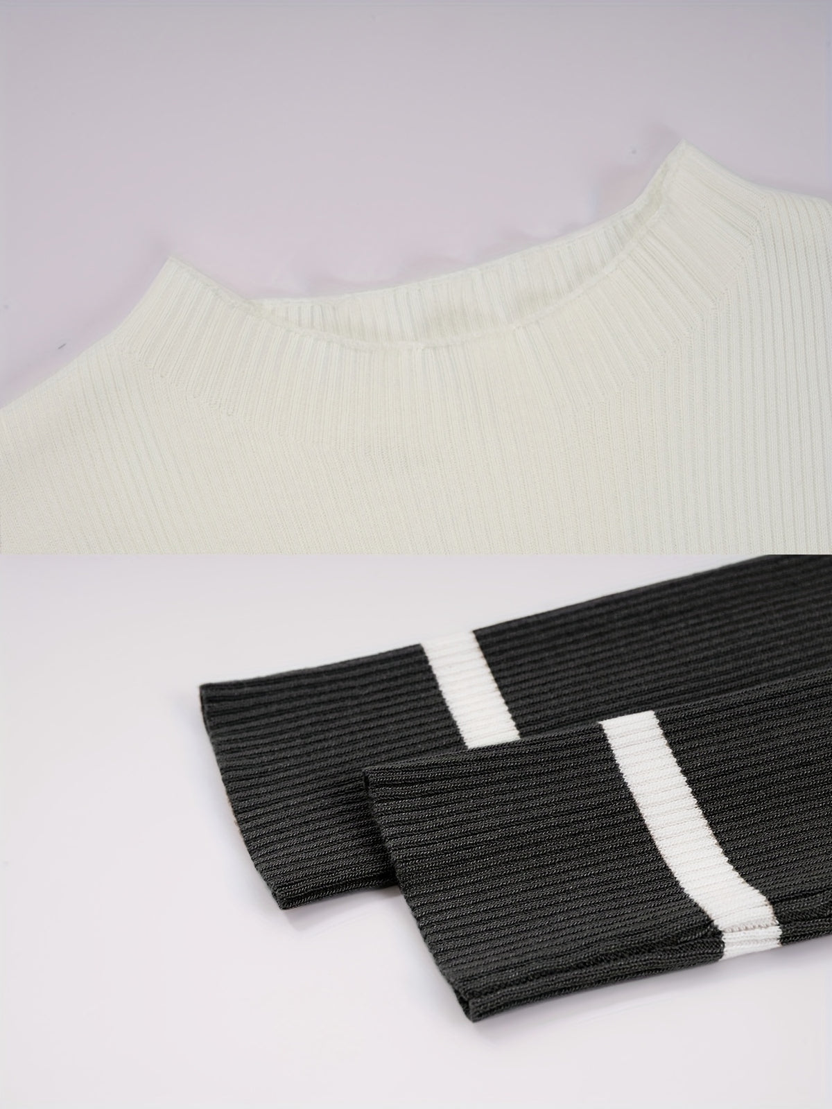 Stylish Commuter Casual Slim Fit Sweater Dress with Round Neck, Long Sleeves and Hip-Hugging Design in Striped Contrast for All Seasons