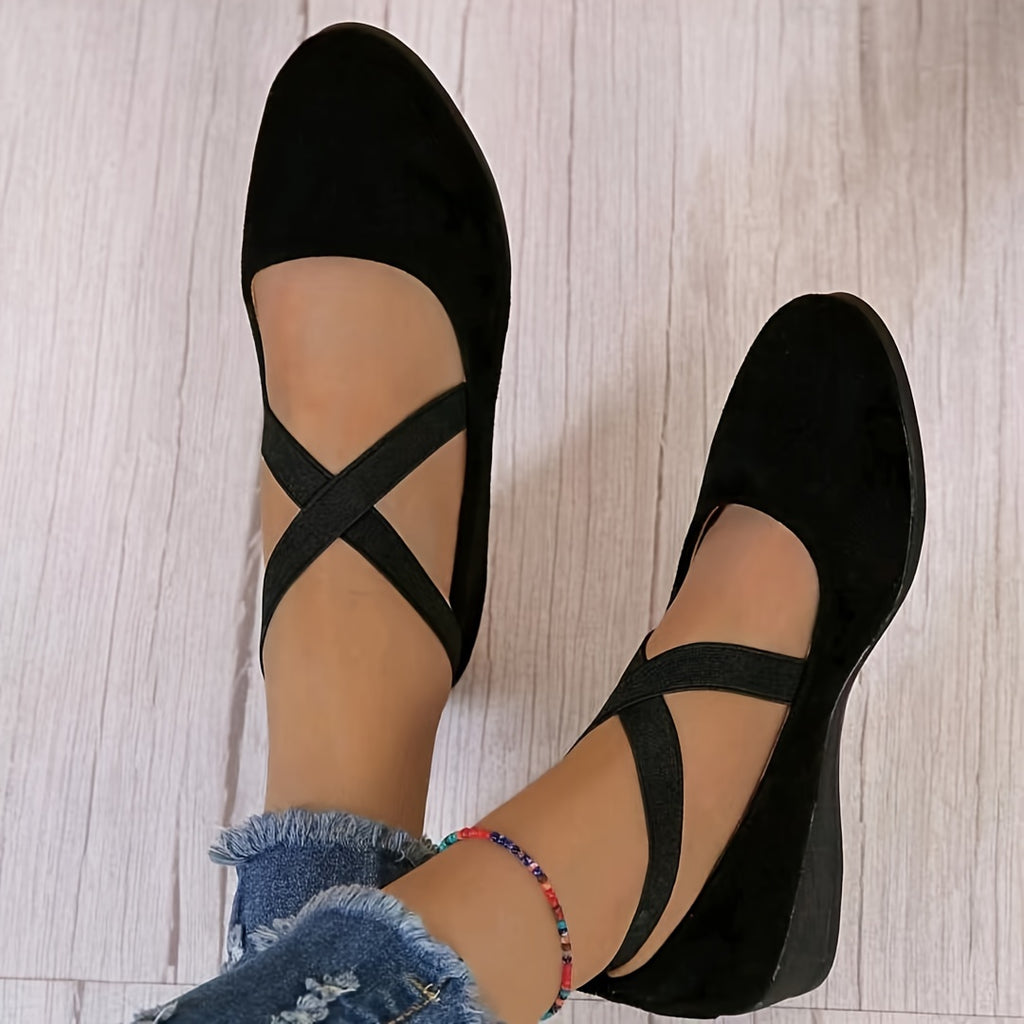 Women's Solid Color Shoes, Slip On Cross Straps Comfy Soft Sole Shoes, Lightweight Wedge Daily Shoes, Women Shoes