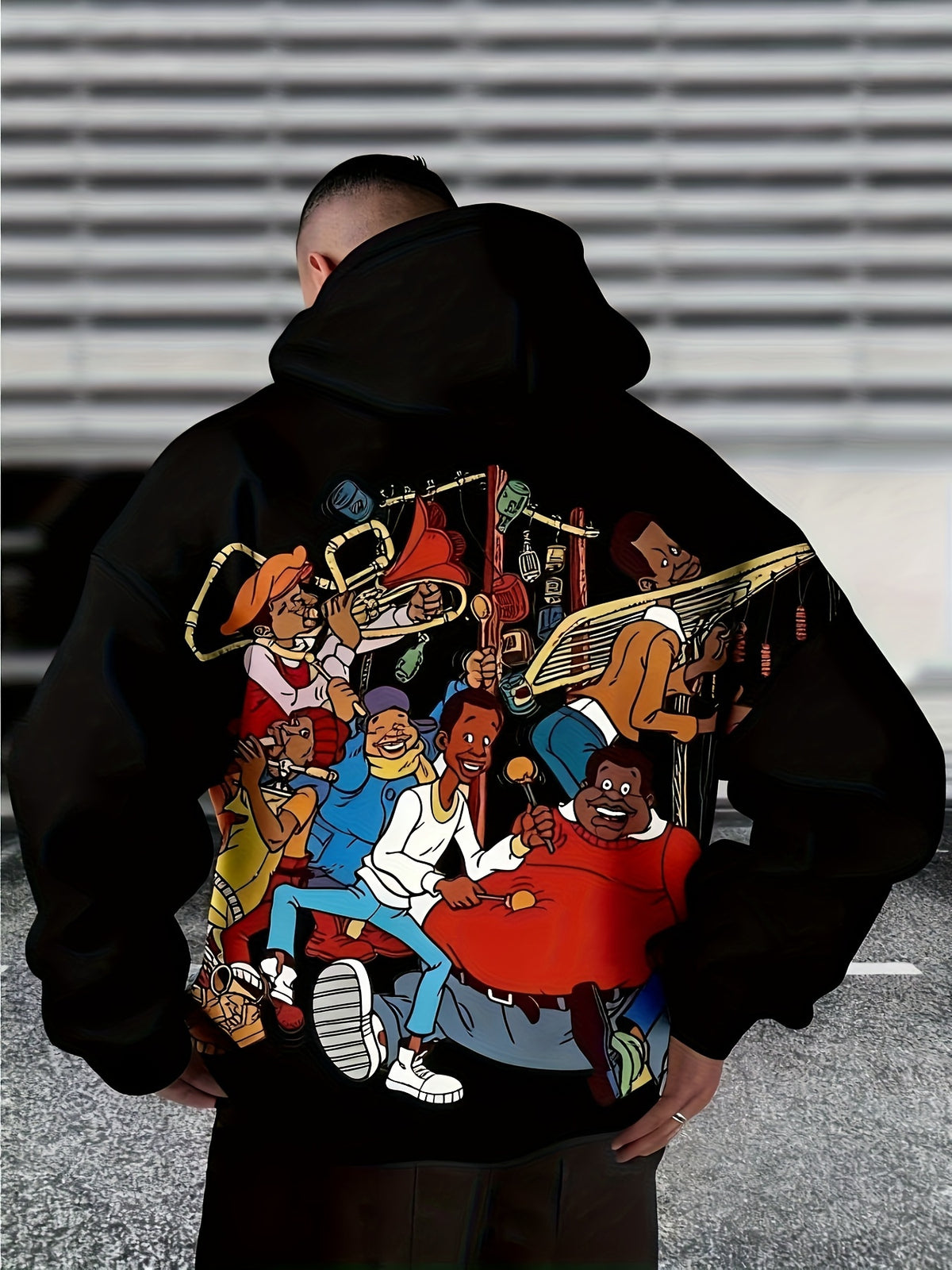 High-Quality Clearan 3D Print Men'S Hooded Drop Shoulder Novelty Long Sleeve Sweatshirt with Cartoon Pattern | Fashionable Streetwear Casual Fashion, Geometric-Pattern, Slight Stretch Fabric