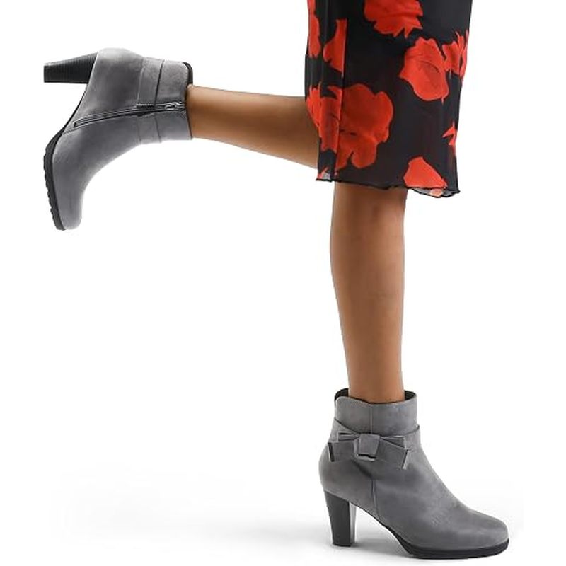 Women's Round Toe Ankle Booties, Bow Decor Chunky Heel Boots, Side Zip, Soft Comfortable, Fashion Shoes for Autumn Winter Daily Wear, Women Shoes