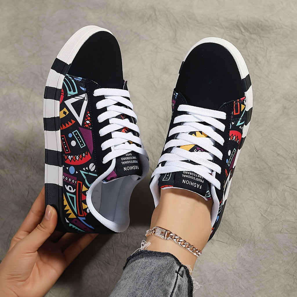 YAMEPP Women's Low-Top Sneakers with Round Toe & Geometric Skate Shoes - - Lace-Up Casual Athletic Wear, Sole for Hiking, Skateboarding & Everyday - -Terrain Versatile Footwear (Hand Washable), Women Shoes