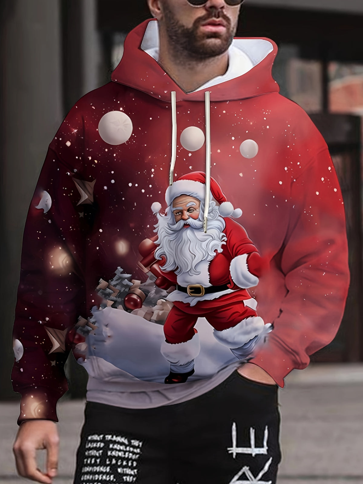 New European and American Style Halloween Men's Santa Claus Digital Print Christmas Series Hooded Sweatshirt Casual Pullover