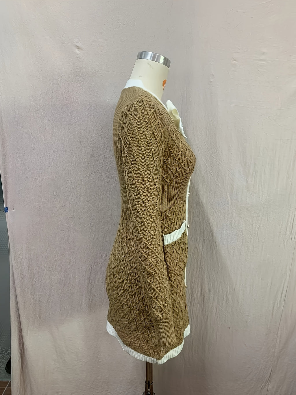 Fall Winter Directional And Little Fragrance Style Bow Texture Checkered Dress