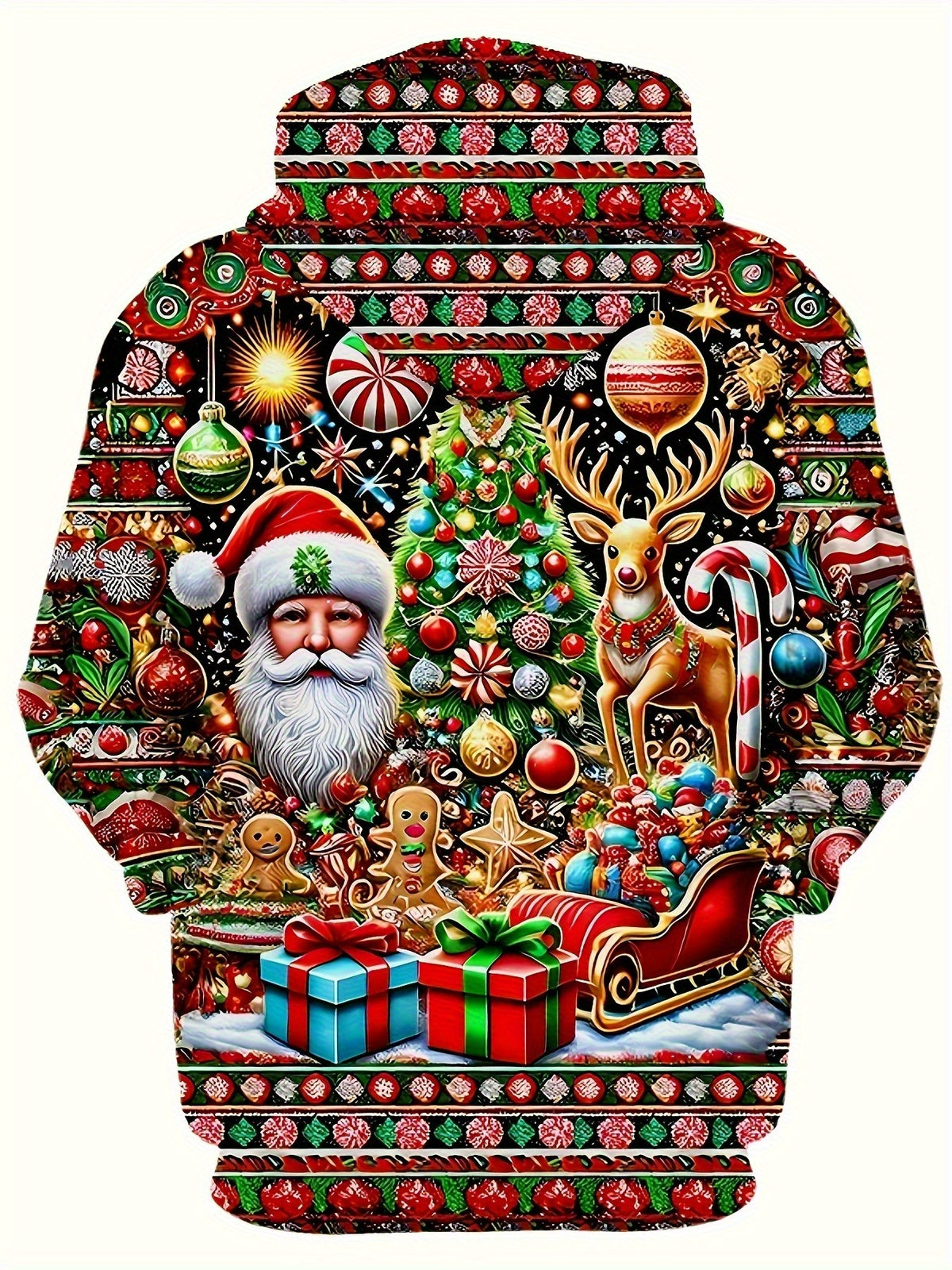 New 3D Men's Long-Sleeve Casual Hoodie with 3D Christmas Print - Santa Claus, Christmas Tree - Men's Fashion Casual Sweatshirt, Printed Hoodie with Drawstring and Kangaroo Pocket, Stylish Sweatshirt for Daily Wear and Commuting, Fashionable Patterned