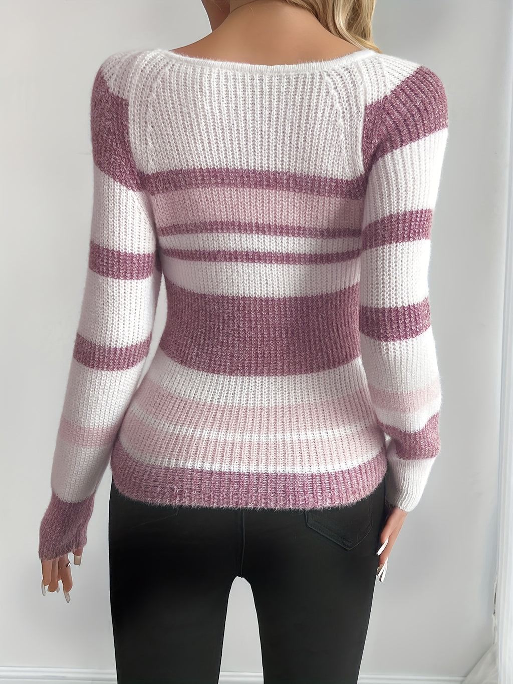 Elegant Special Edition Color-Block Slim-Fit Plush Pullover Sweater