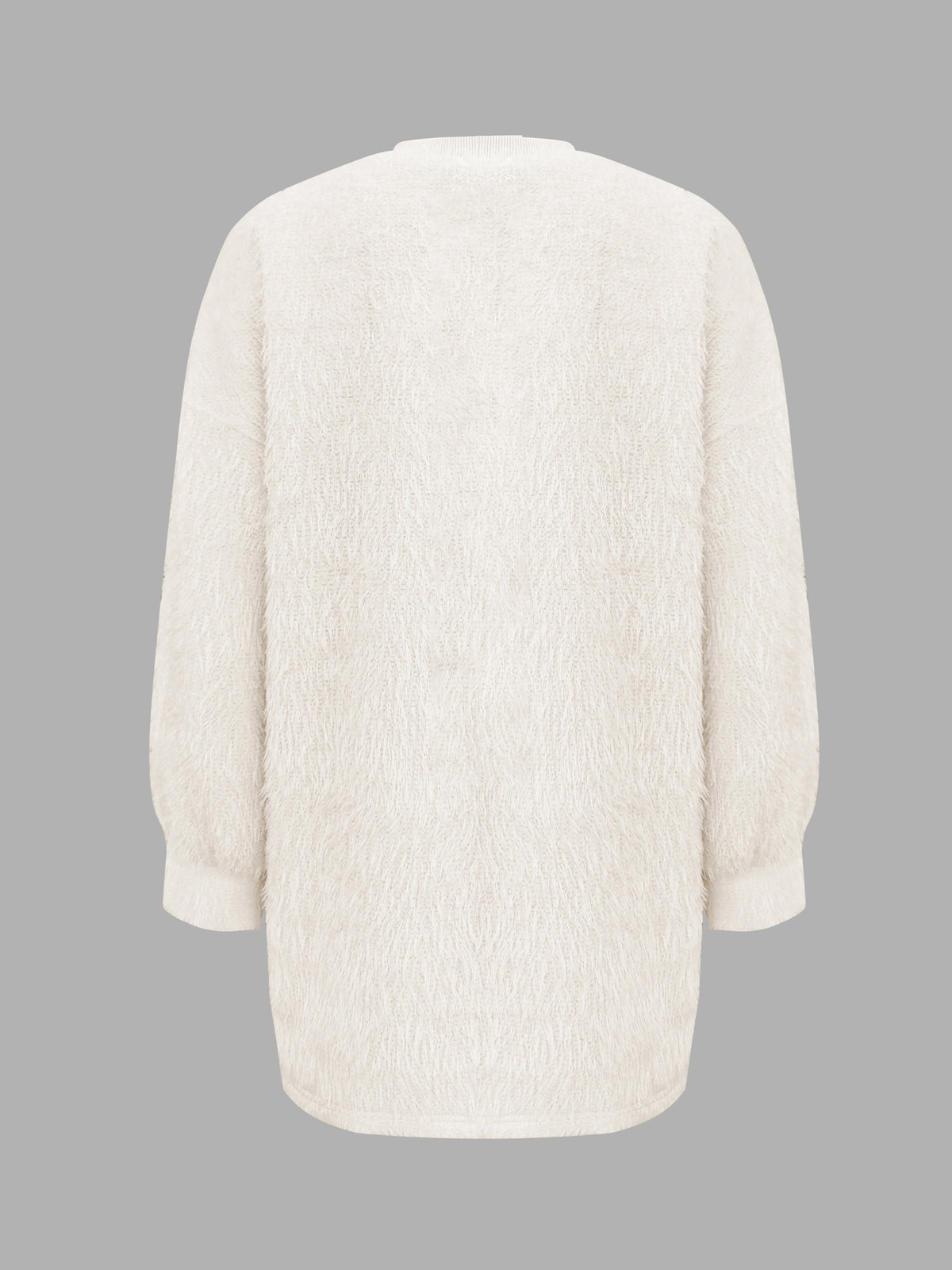 Fashion Solid Color V-Neck Beaded Pullover Casual Loose Long Sleeve Top