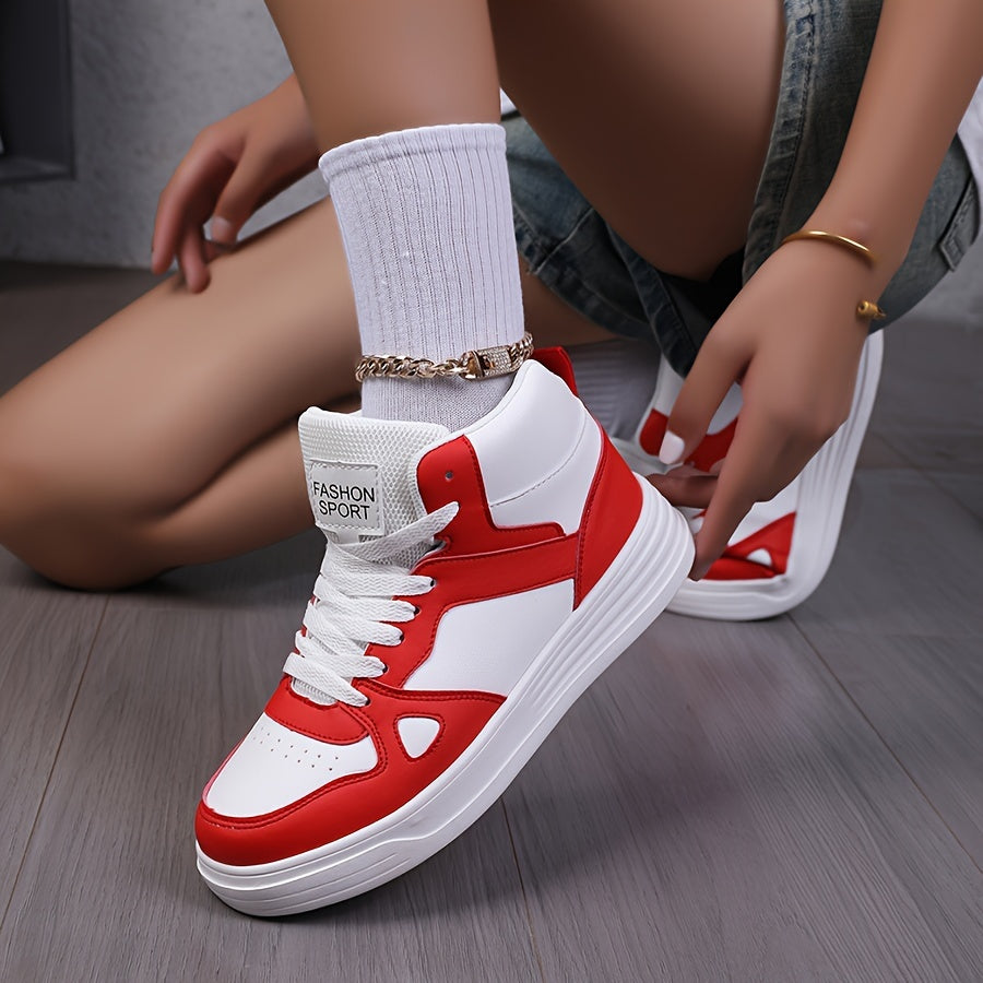 Women's Fashion Shoes, Women's Casual Sneakers, Anti-Slip Lace-Up Skating Shoes, Mid-Top Casual Sneakers, Wear-Resistant Women's Skate Shoes, Lightweight Round-Toe Shoes, Women Shoes