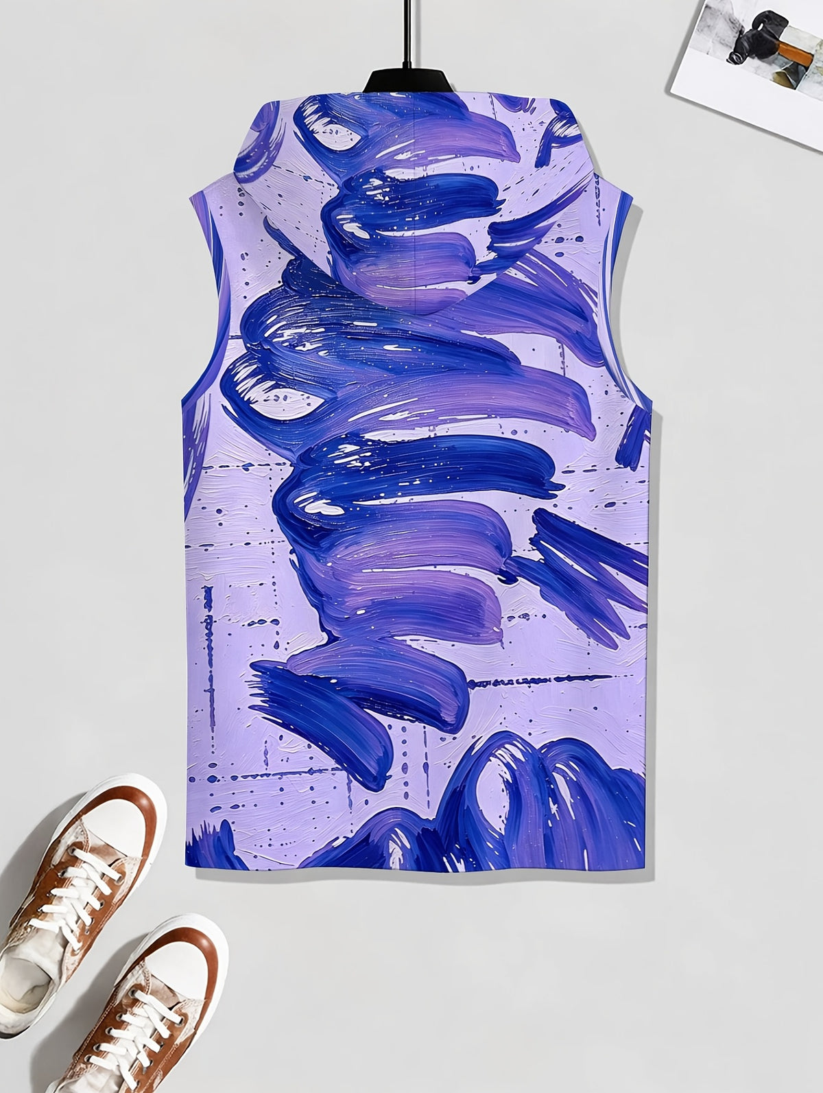 Men'S Hooded Sleeveless Top Black And White Ink Splash Print Sports Fitness Vest Daily Casual Trendy Versatile Breathable Comfortable Slim Fit for Workout Gym Training