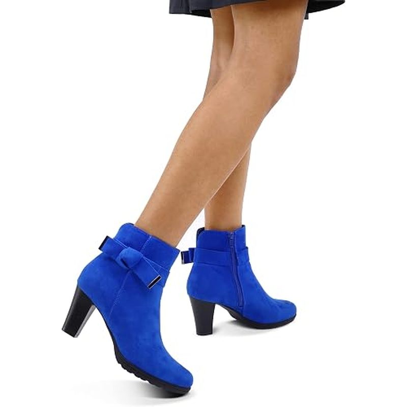 Women's Round Toe Ankle Booties, Bow Decor Chunky Heel Boots, Side Zip, Soft Comfortable, Fashion Shoes for Autumn Winter Daily Wear, Women Shoes