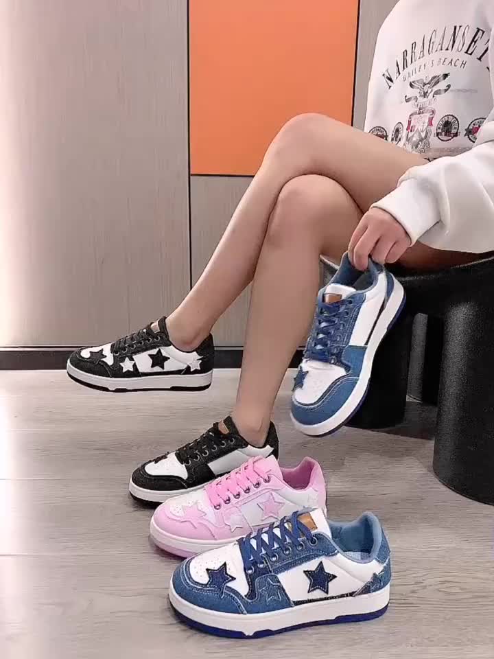 Low-Top Lace-Up Women'S Star-Studded Trendy Sneakers, All-Season Breathable Casual Athletic Shoes, Street Style, Comfortable And Durable, Suitable for Daily Leisure, Outdoor Hiking, Vacation Outings, Etc, Women Shoes