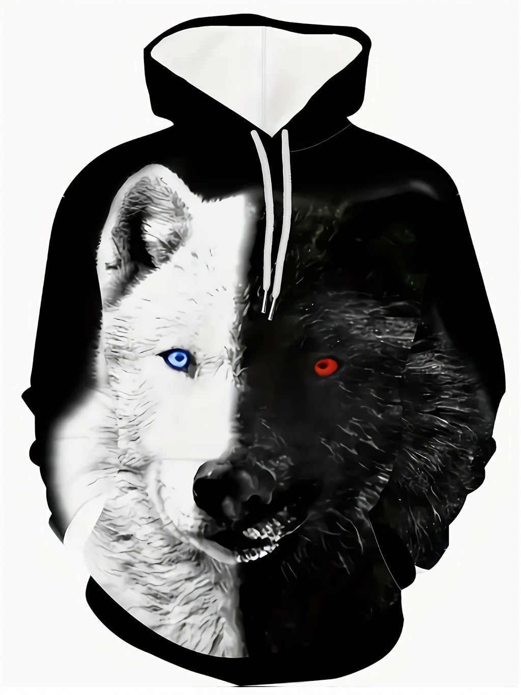 Digital Print Trendy Hooded Sweatshirt - Autumn Hoodie - 3D Digital Print - Two-Color Wolf Dog Design