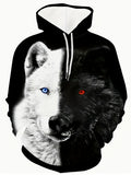 Digital Print Trendy Hooded Sweatshirt - Autumn Hoodie - 3D Digital Print - Two-Color Wolf Dog Design