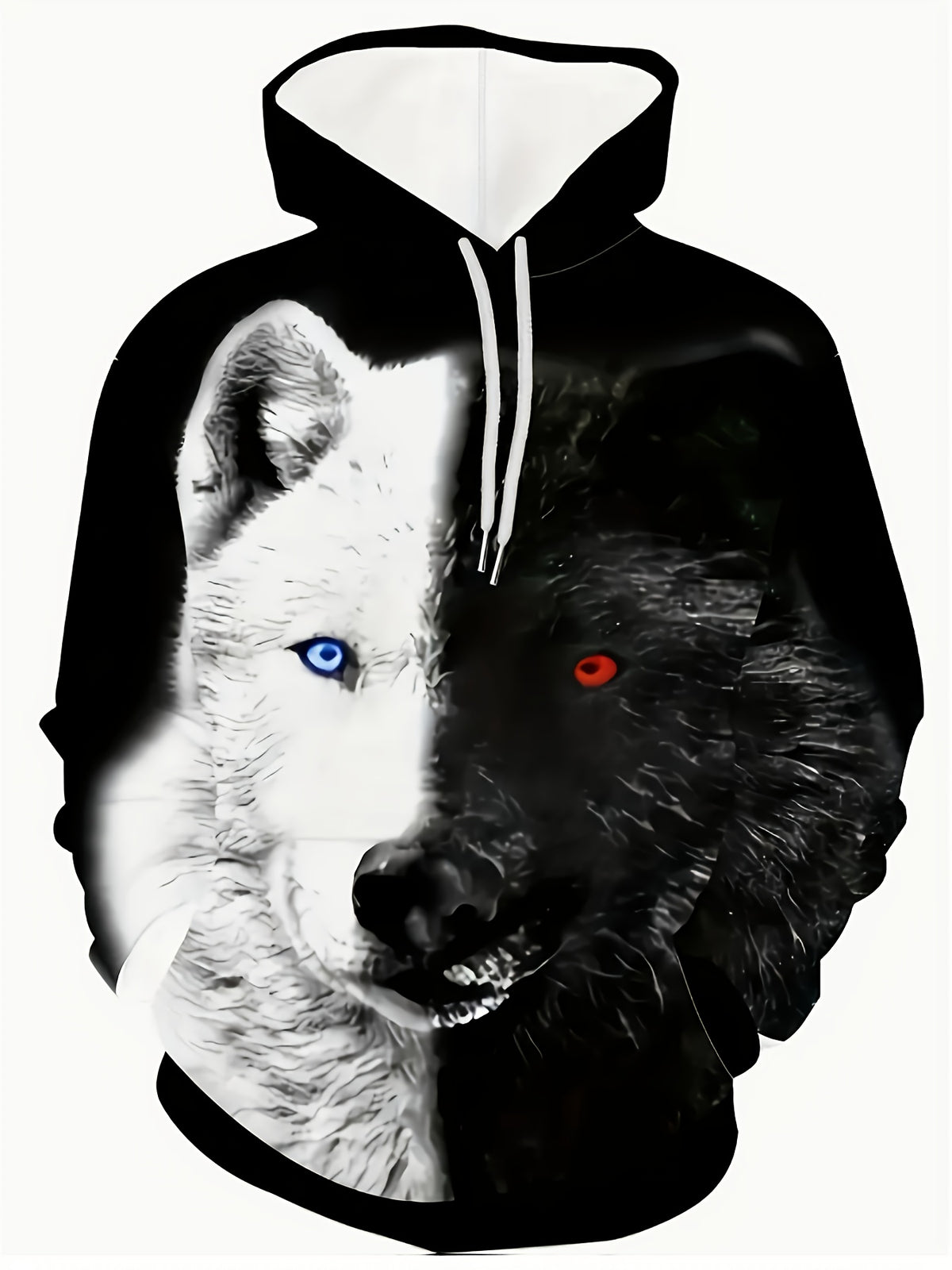 Digital Print Trendy Hooded Sweatshirt - Autumn Hoodie - 3D Digital Print - Two-Color Wolf Dog Design