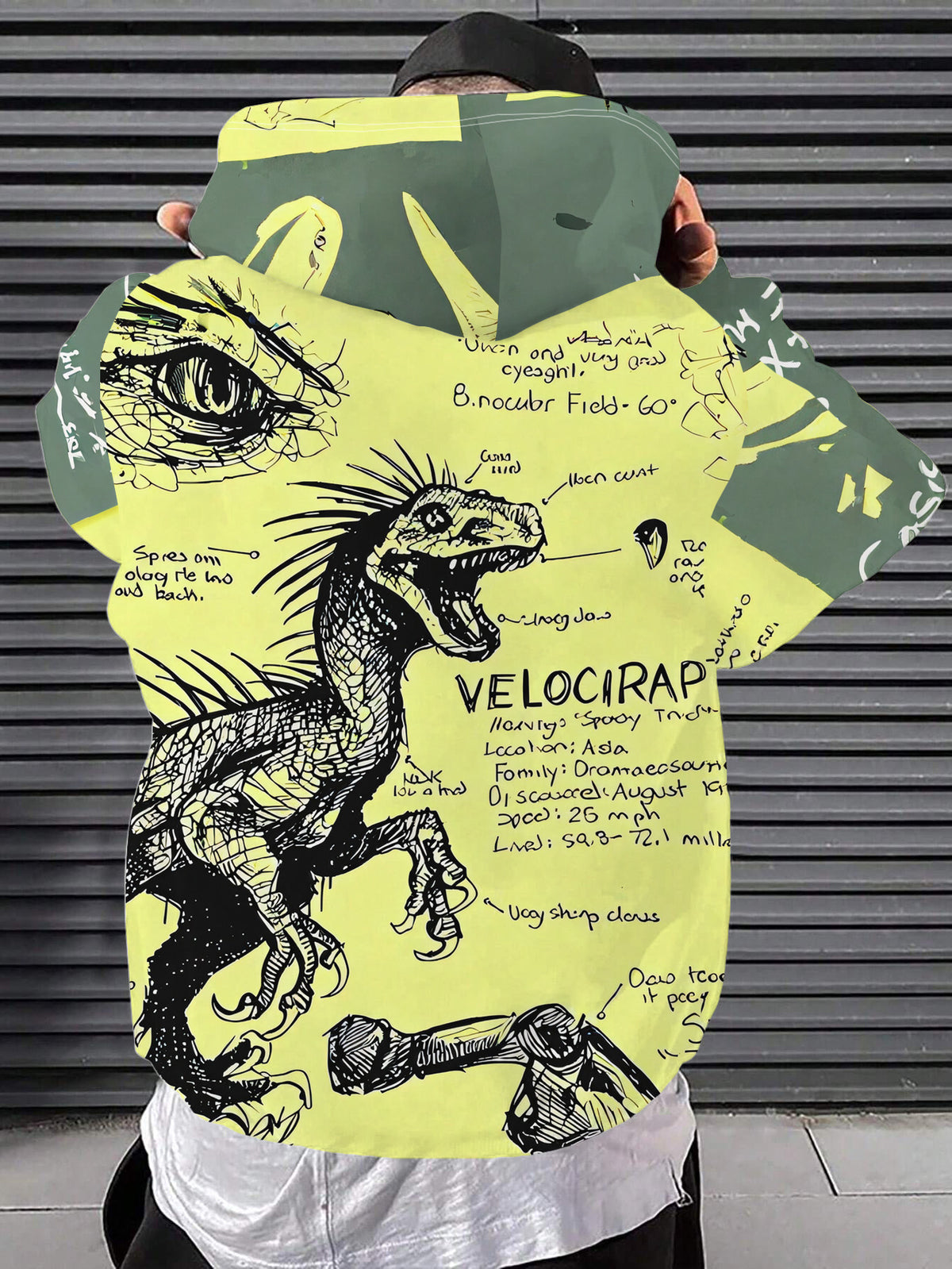 A Stylish Hooded Sweatshirt, a Casual Sports Hoodie Featuring a Hand-Drawn Yellow Illustration of a Thief Dinosaur with a Front Pocket - Made from Stretchy Blended Fabric, Suitable for Spring And Autumn, Ideal for Casual Sportswear