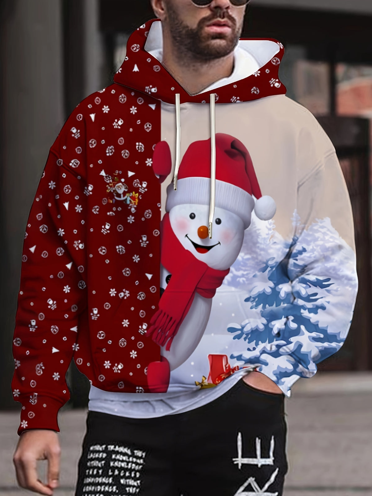 New European and American Style Halloween Men's Santa Claus Digital Print Christmas Series Hooded Sweatshirt Casual Pullover
