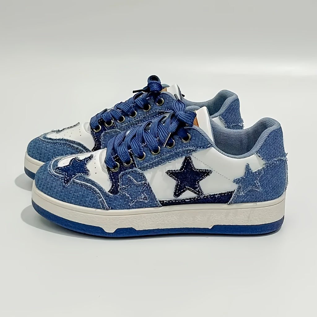 Low-Top Lace-Up Women'S Star-Studded Trendy Sneakers, All-Season Breathable Casual Athletic Shoes, Street Style, Comfortable And Durable, Suitable for Daily Leisure, Outdoor Hiking, Vacation Outings, Etc, Women Shoes