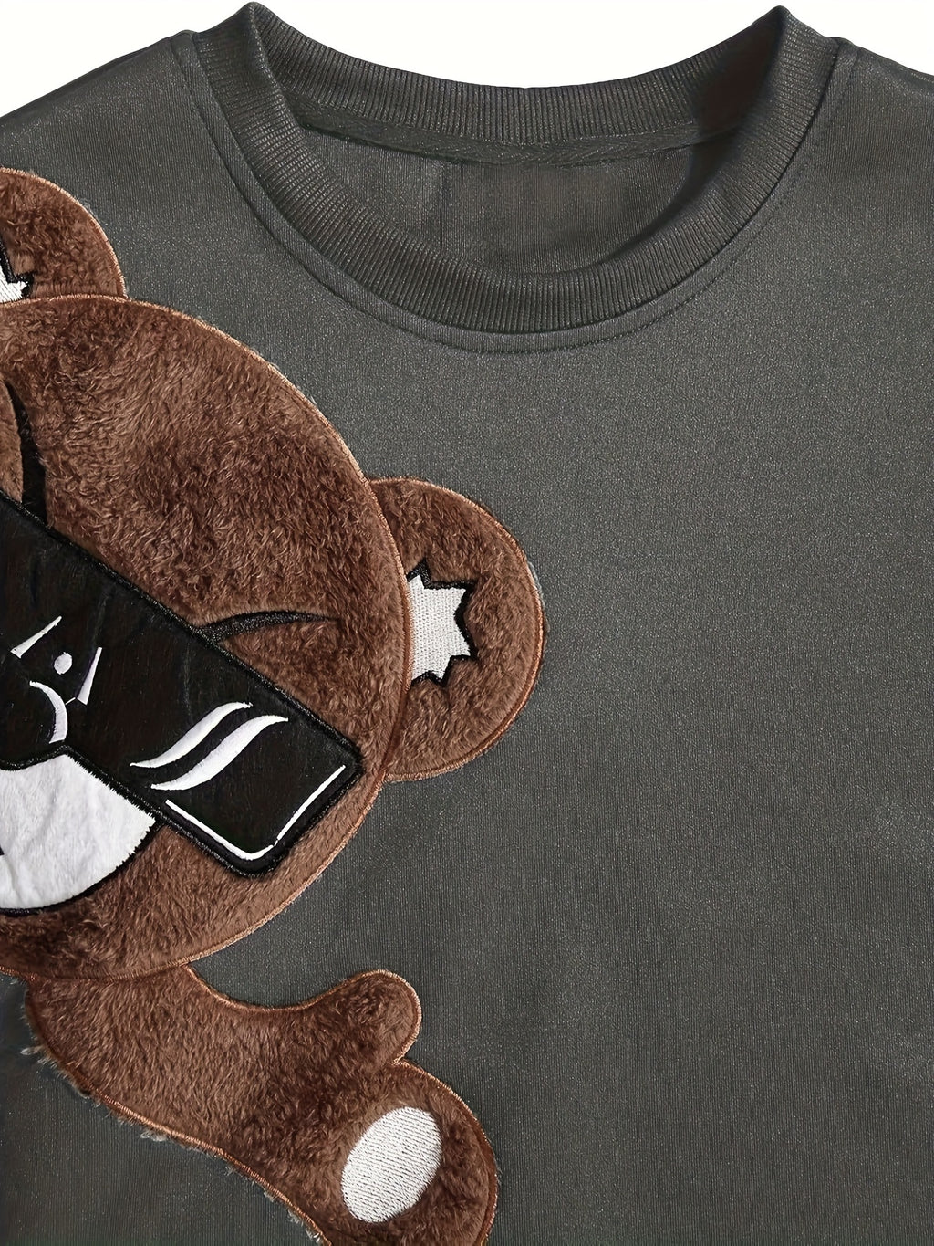 Men'S Fashion Cartoon Bear Long Sleeve Pullover Creative Plush Spliced Casual Sweatshirt