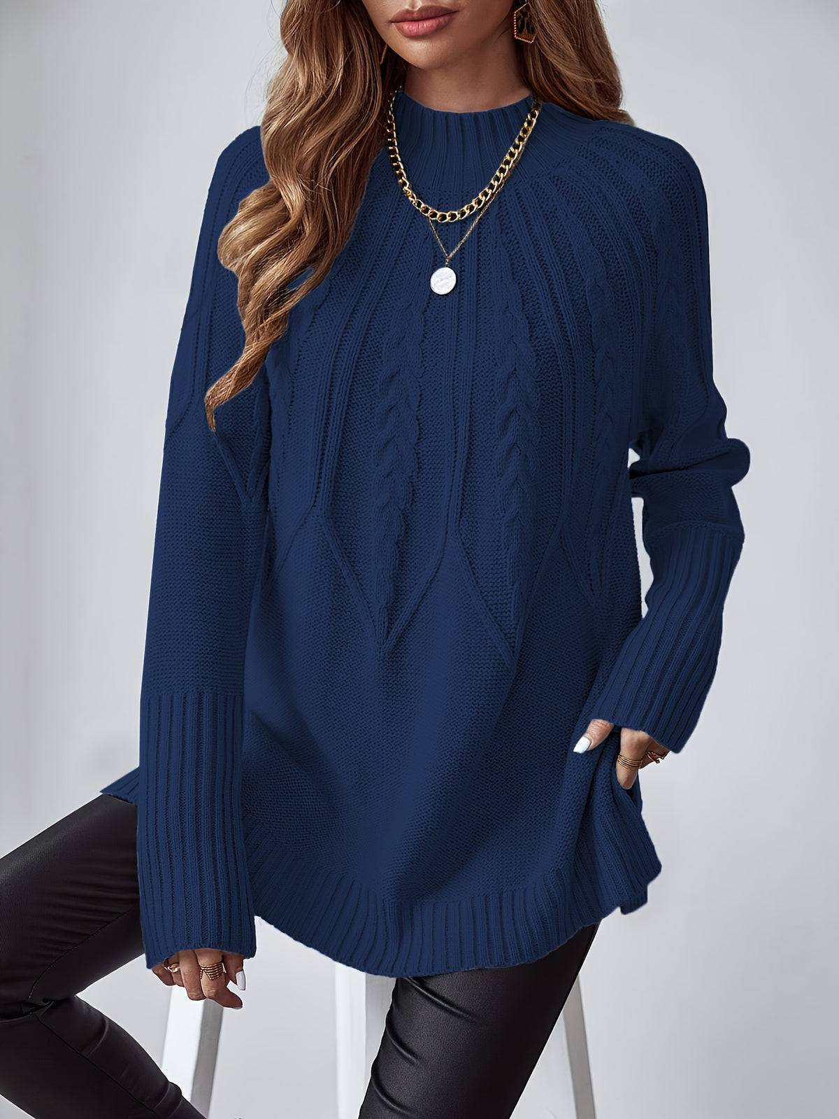 Women'S Stand Collar Off-Shoulder Sweater