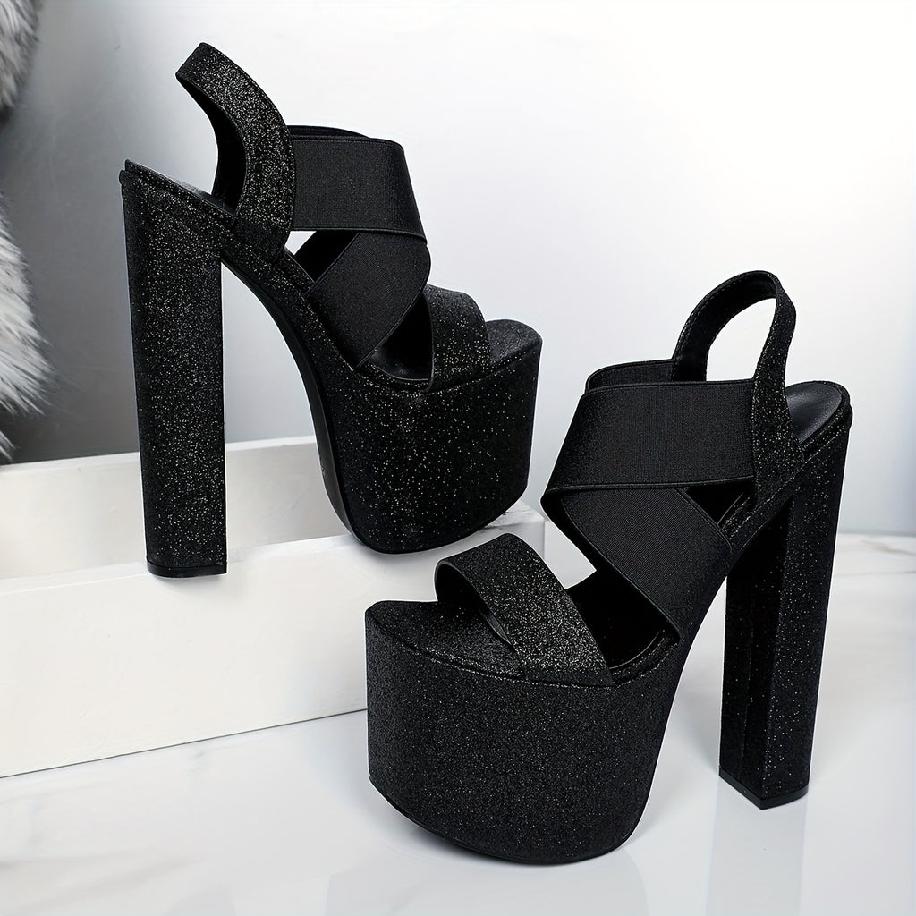 7.48inch High Chunky Heel with Elastic Bands, Slip-Resistant And Durable, Perfect for Fashion Runway Shows, Model Events, And Parties, Offering Comfort And Versatility., Women Shoes