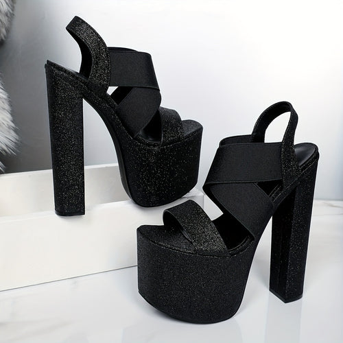 7.48inch High Chunky Heel with Elastic Bands, Slip-Resistant And Durable, Perfect for Fashion Runway Shows, Model Events, And Parties, Offering Comfort And Versatility., Women Shoes