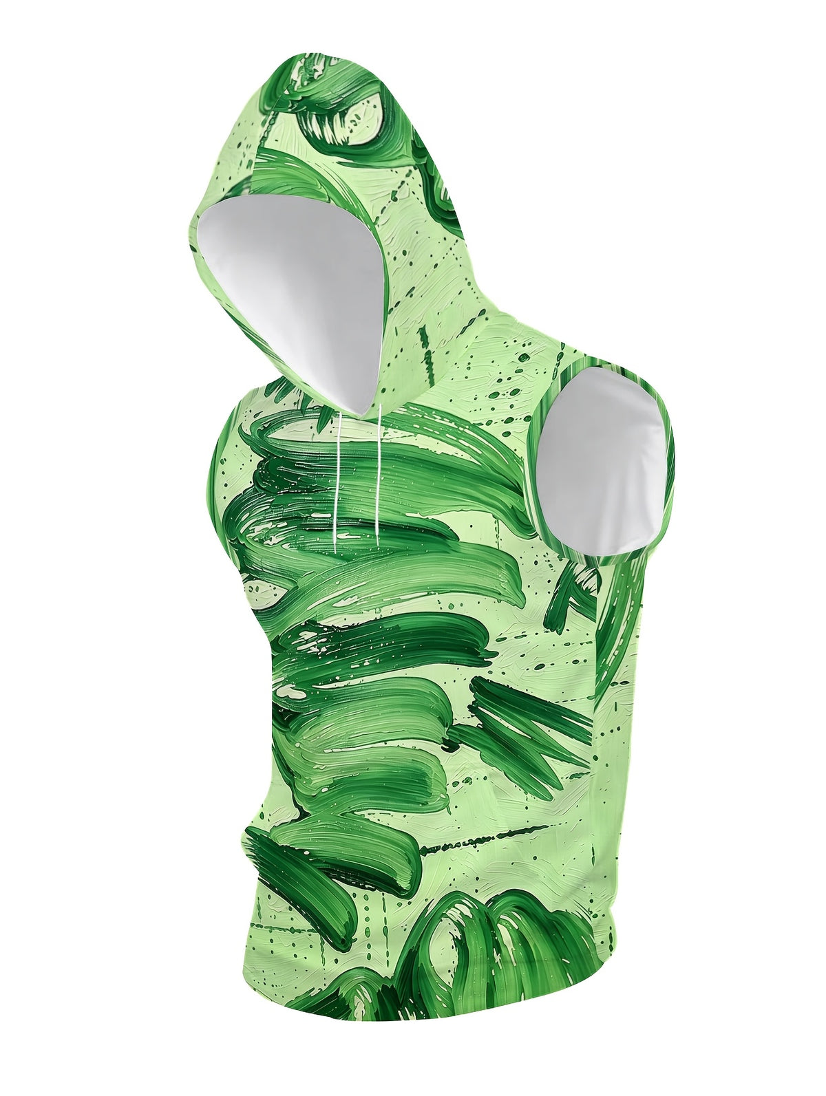 Men'S Hooded Sleeveless Top Black And White Ink Splash Print Sports Fitness Vest Daily Casual Trendy Versatile Breathable Comfortable Slim Fit for Workout Gym Training