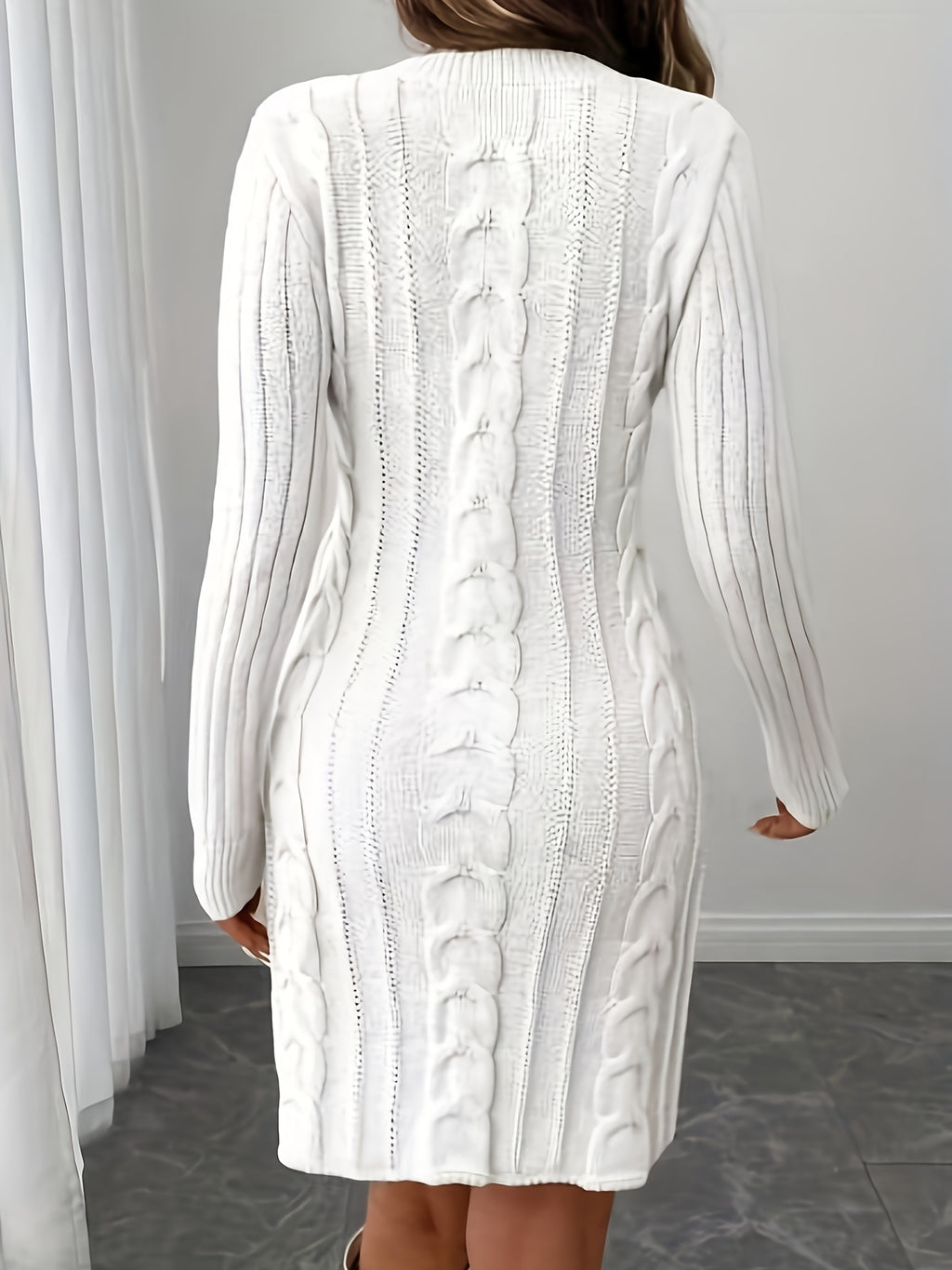 [Vika Women's Winter Dress] Vika Xiangkuan White V-Neck Long-Sleeved Dress - Delicate Beauty of Vertical Twisted Braids - Must-Have Winter Dress for Women - Comfortable And Fashionable