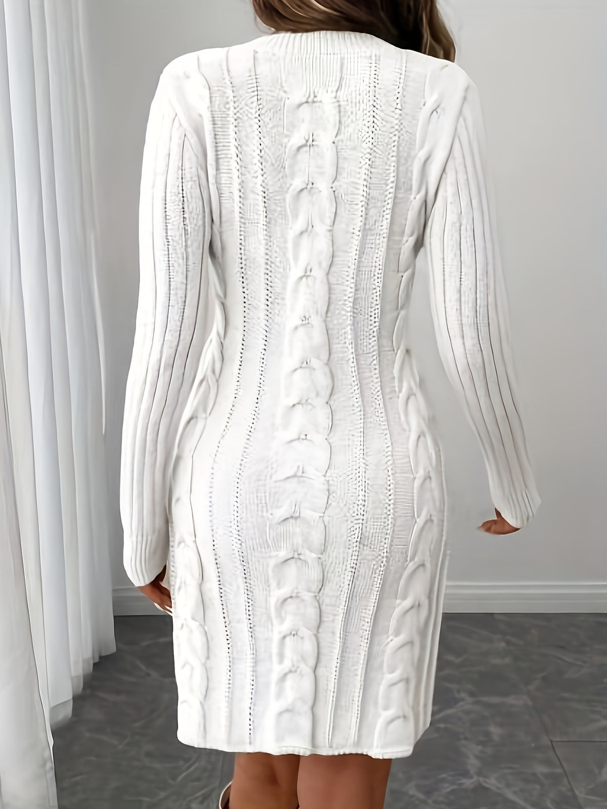 [Vika Women's Winter Dress] Vika Xiangkuan White V-Neck Long-Sleeved Dress - Delicate Beauty of Vertical Twisted Braids - Must-Have Winter Dress for Women - Comfortable And Fashionable