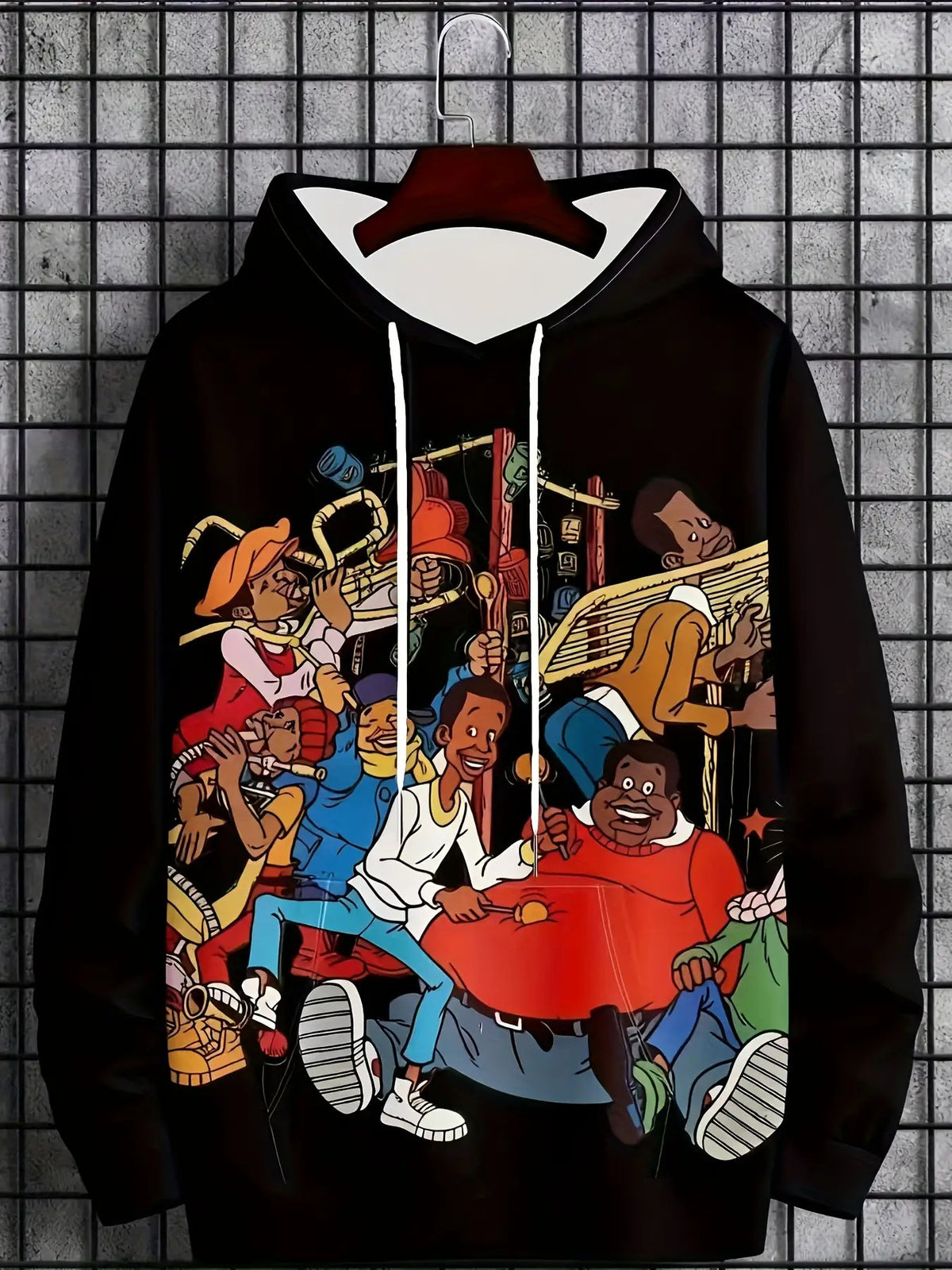 High-Quality Clearan 3D Print Men'S Hooded Drop Shoulder Novelty Long Sleeve Sweatshirt with Cartoon Pattern | Fashionable Streetwear Casual Fashion, Geometric-Pattern, Slight Stretch Fabric