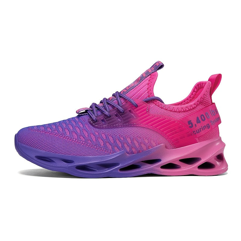 Pink Purple Gradient Women'S Casual Running Shoes: Mesh Knit And Hollow Sole, Lace-Up Sports Fitness Shoes for Running Training, Everyday Outdoor, Women Shoes, Sneakers