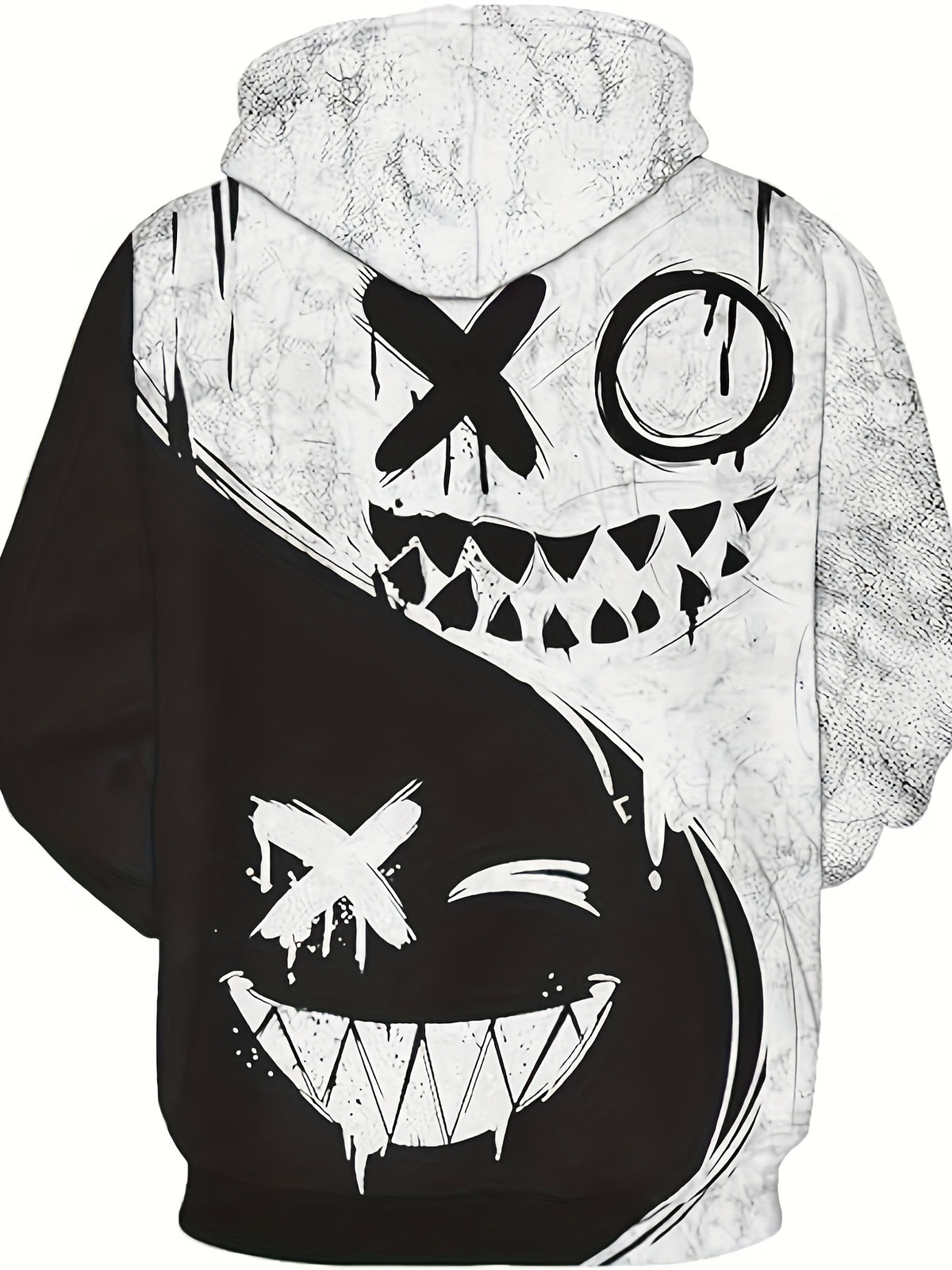 Y2K Drip Men'S Casual Black And White Stylish Hoodie with Versatile Pattern Design, Kangaroo Pocket, Spring And Autumn Streetwear, Gift