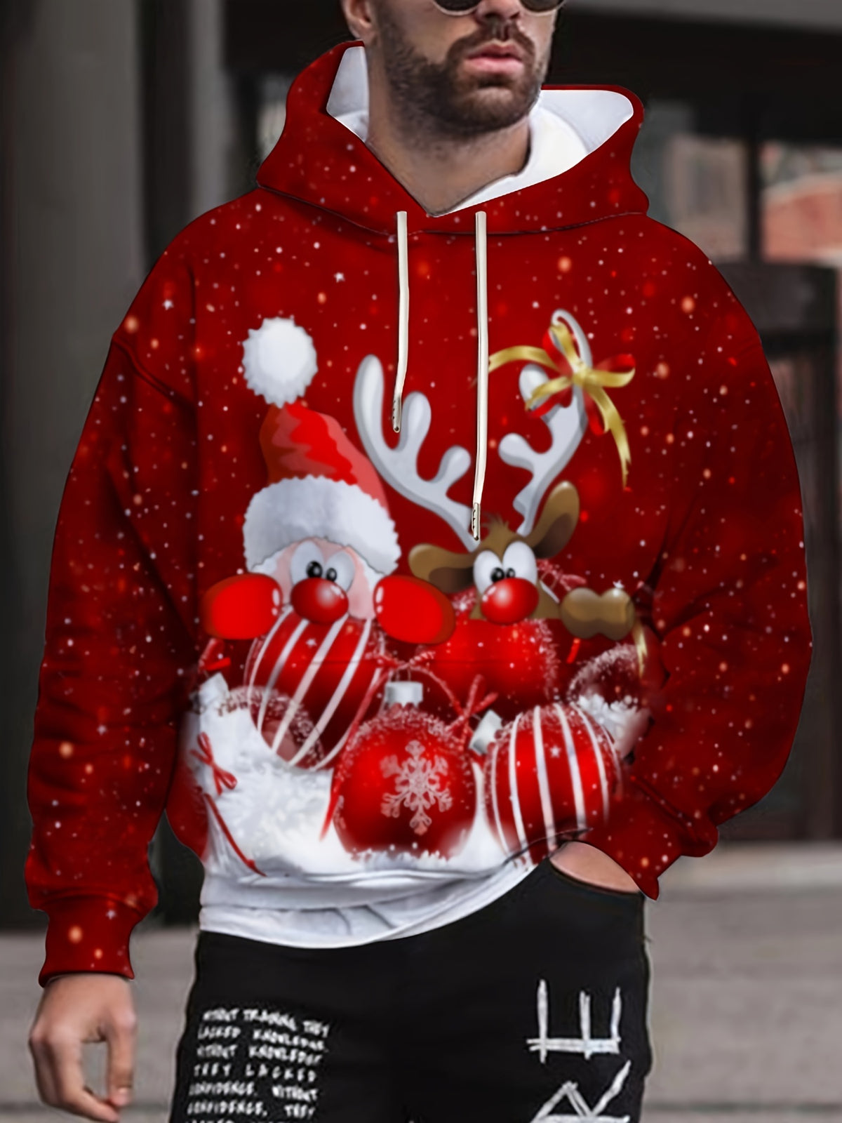 New European and American Style Halloween Men's Santa Claus Digital Print Christmas Series Hooded Sweatshirt Casual Pullover