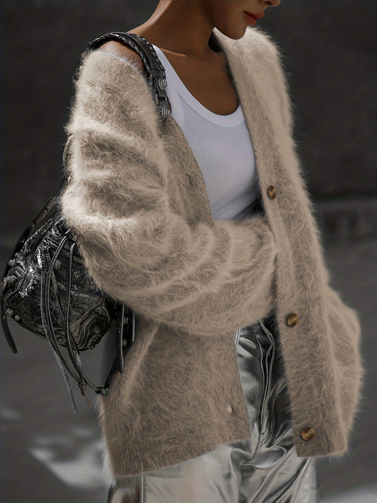 #B0827 Loose Long Sleeve V-Neck Sweater Jacket, Fashionable Easy Women'S Cardigan, Stylish Comfortable Sweater, Easy Elegant Open Front, Versatile Top for Casual, Dates, Parties, Or Business