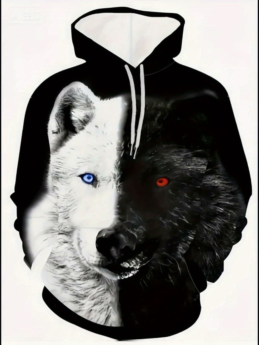 Digital Print Trendy Hooded Sweatshirt - Autumn Hoodie - 3D Digital Print - Two-Color Wolf Dog Design