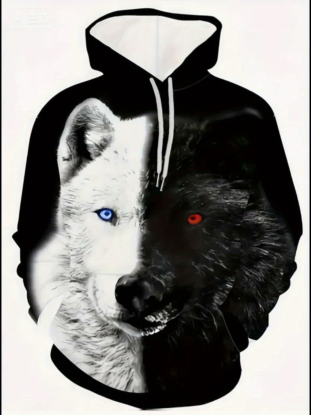 Digital Print Trendy Hooded Sweatshirt - Autumn Hoodie - 3D Digital Print - Two-Color Wolf Dog Design